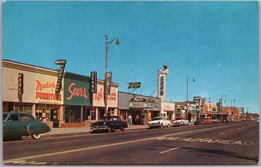 Vintage 1950s LANCASTER, California Postcard Main Street / Downtown Scene