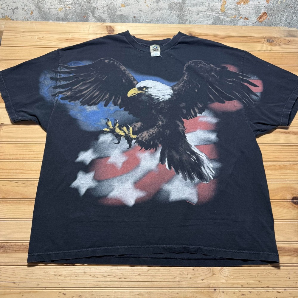 Vintage 2005 Bald Eagle American Flag Patriotic Double Sided Graphic T-Shirt 4XL