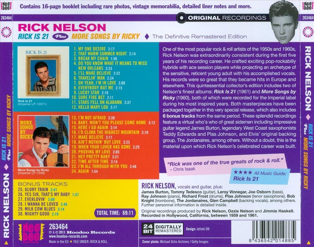 Rick Nelson More Songs By Ricky/Rick Is 21 [Bonus Tracks] New Cd