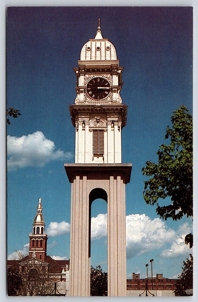 Dubuque Iowa~Courthouse Bldg~Town Clock~Gold Dome~Beaux-Arts~1950s Postcard