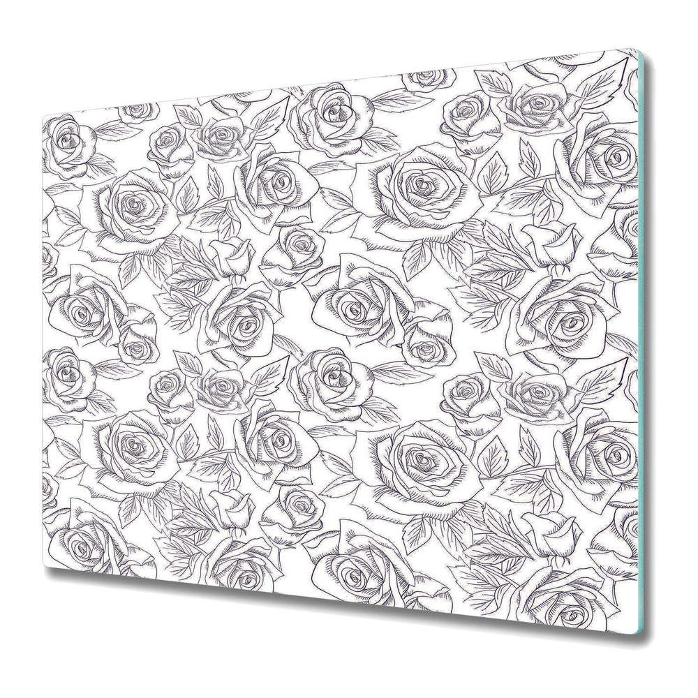 Glass Worktop Kitchen Chopping Board Blue Roses Floral Watercolour Art 60x52