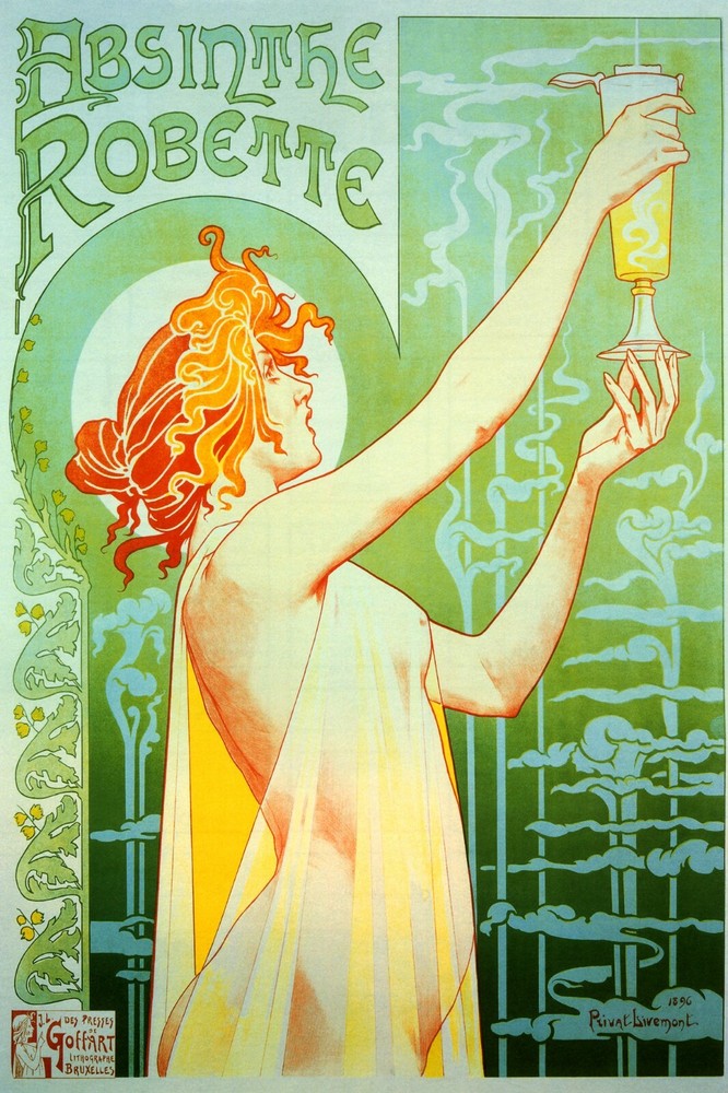 Absinthe Robette Woman in Sheer Dress Holding Glass Vintage Poster Repro FREE SH-image