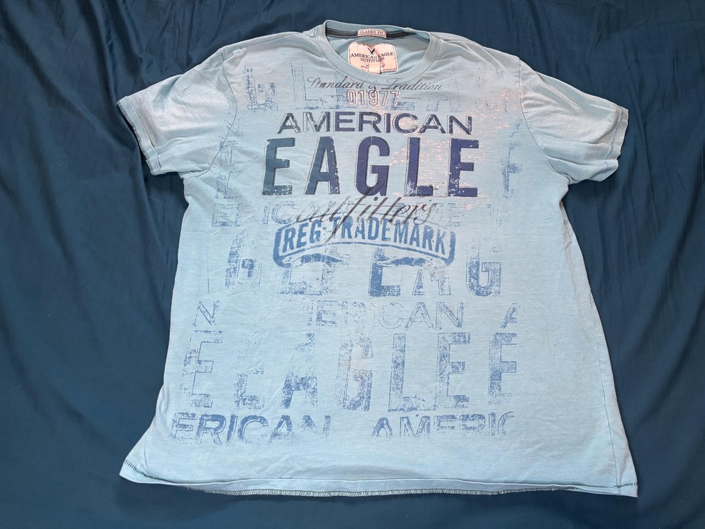American Eagle Outfitters Shirt Mens XL Blue Short Sleeve Logo Graphic Tee