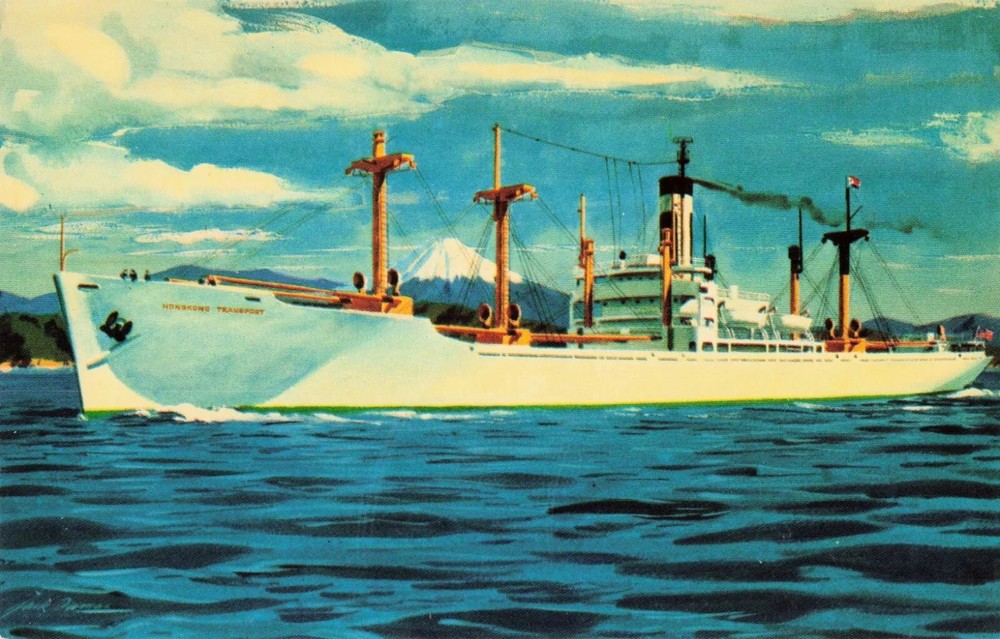 SS Hong Kong Transport Ship in Japanese Waters - Mount Fiji - Japan - Postcard