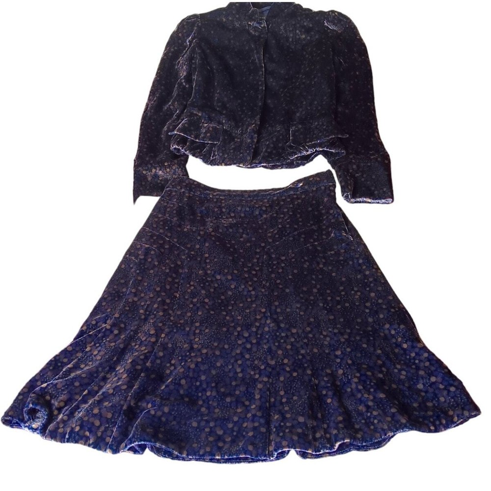MARC JACOBS Cute Velvet Set Top and Skirt Sizes 4/6 Small Navy Blue Purple Pink