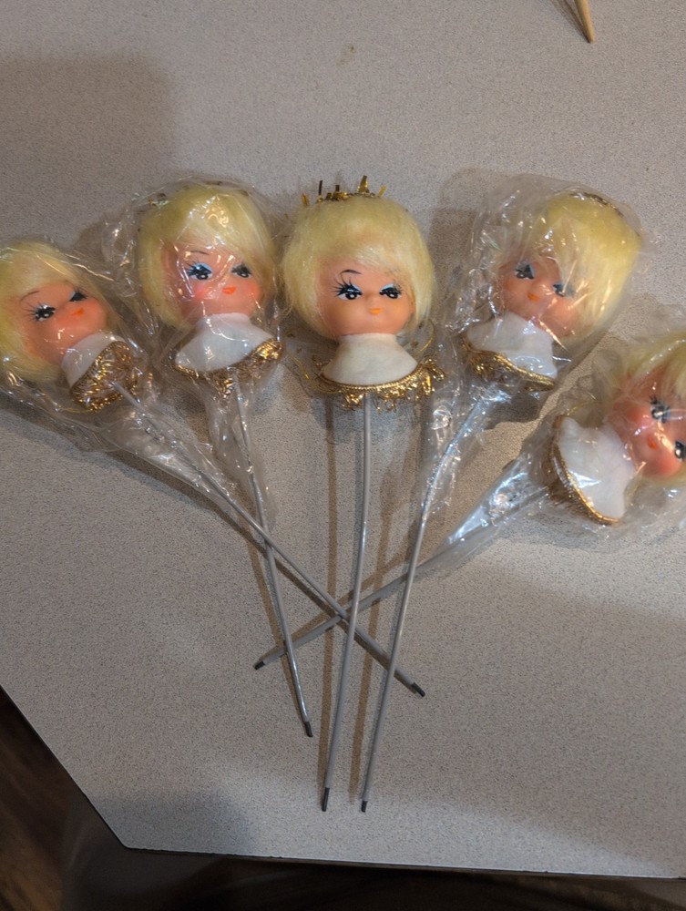 Angel Head Doll Face Craft Pick Christmas Blonde Sealed Lot 5Hong Kong B7 NEW