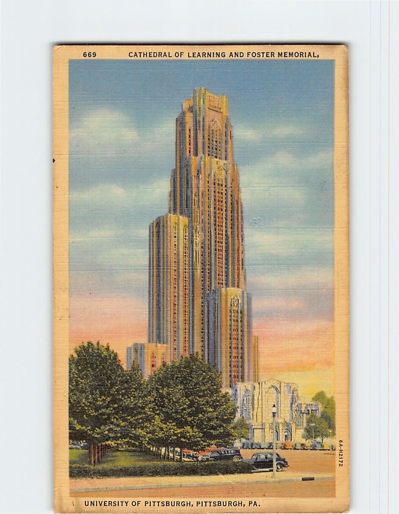 Postcard Cathedral of Learning & Foster  Memorial University of Pittsburgh PA