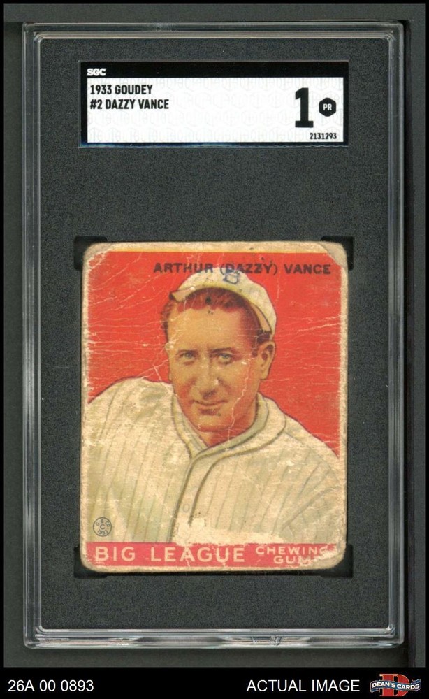 1933 Goudey #2 Dazzy Vance Cardinals HOF SGC 1 - POOR