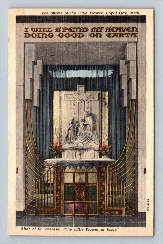 Royal Oak MI-Michigan, Shrine Of The Little Flower, Church Altar, Linen Postcard