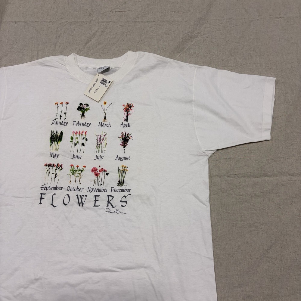 Vintage Flowers Shirt Mens L White 90’s Floral Graphic NWT Deadstock