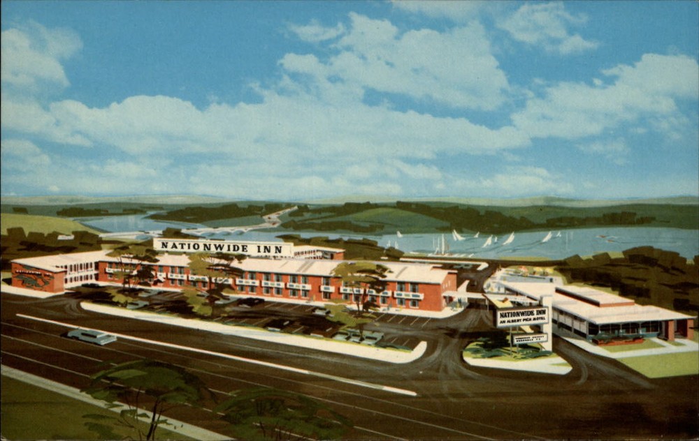 Nationwide Inn Harrisburg Pennsylvania ~ artist rendering sailboats ~ postcard