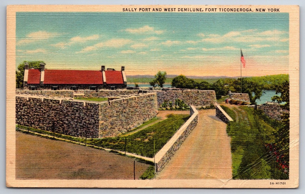 Fort Ticonderoga New York~Sally Port & West Demilune~Vintage Linen Postcard