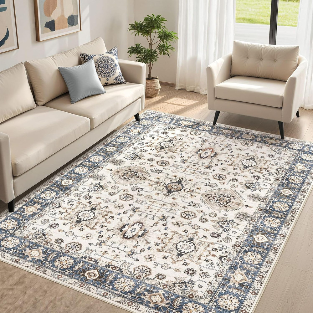 Area Rugs for Living Room: 5X7 Washable Rug Vintage Pattern Large Non-Slip Stain