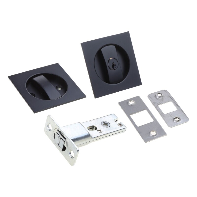 Door Lock Black Pocket Door-Hardware Door Handle Lock Knobs Lockset-Toilet