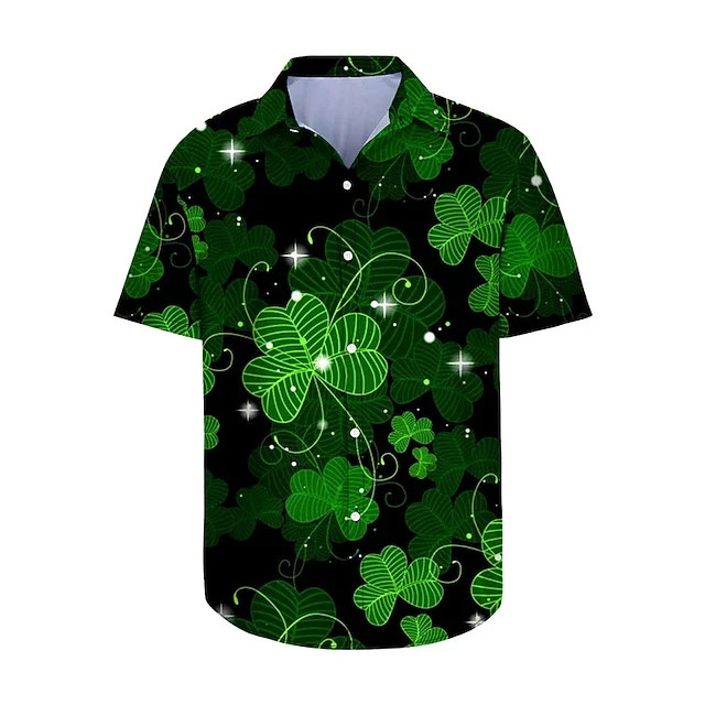 Festive Irish Clover St Patricks Day Hawaiian Shirt Button Up Beach Wear