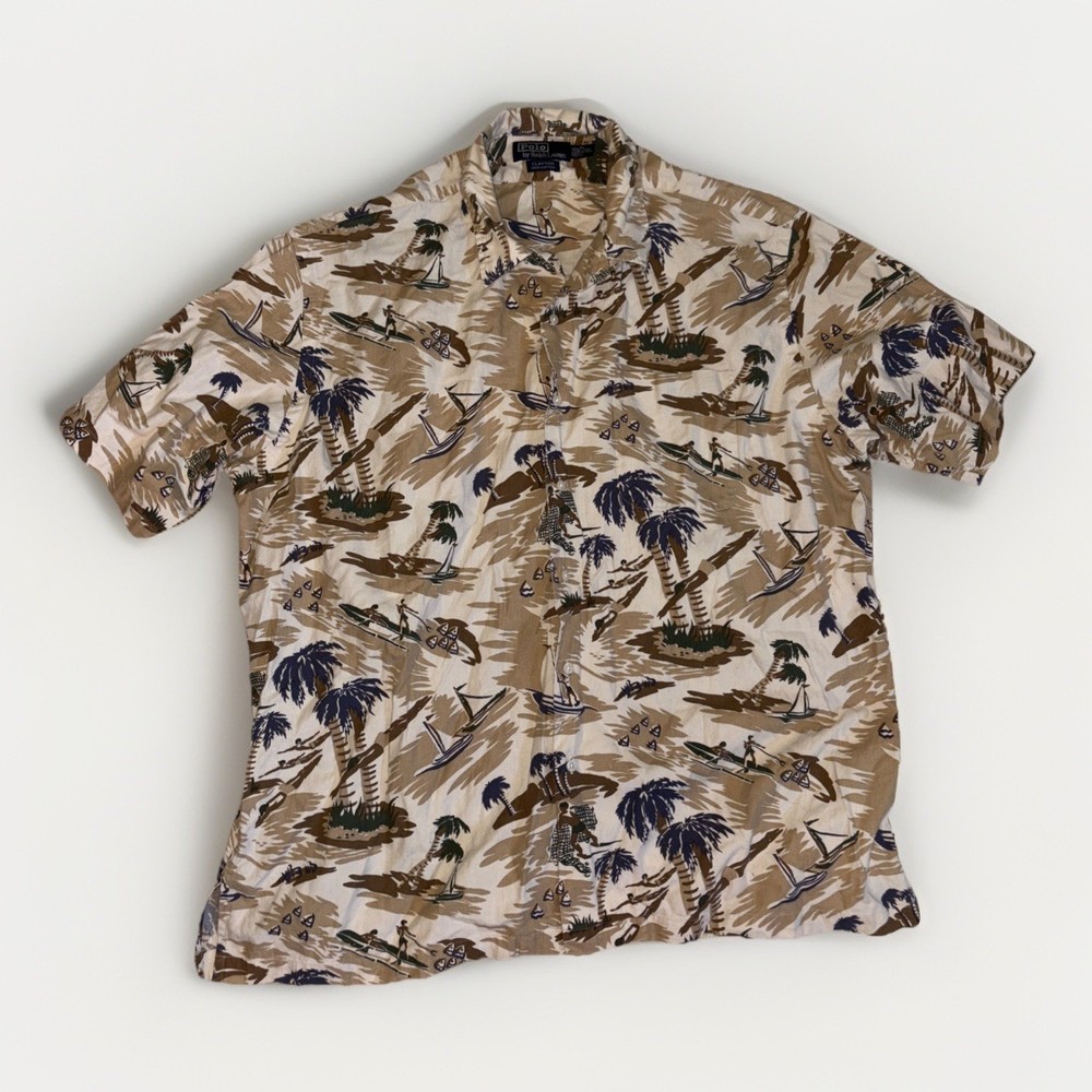 Vintage Polo Ralph Lauren Shirt Adult XL Clayton Hawaiian Surfer Palm Camp Mens