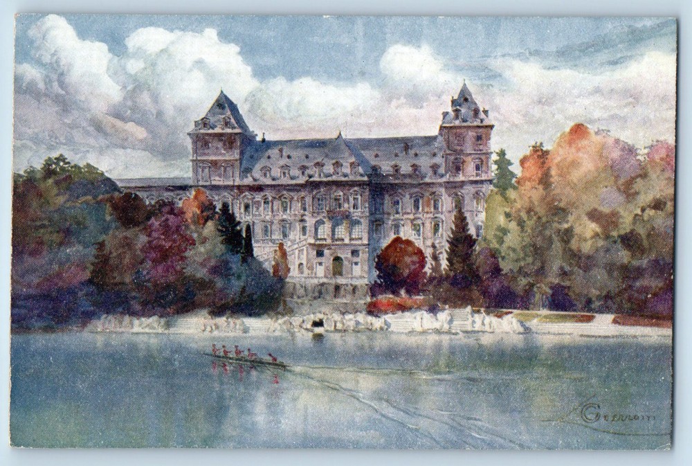 Turin Piedmont Italy Postcard Valentino Castle and Po River c1910 Antique