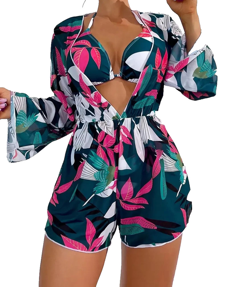 New! 3 pc Bikini Swim Set Ladies Small Floral Beach Pool Summer Swimwear Outfit