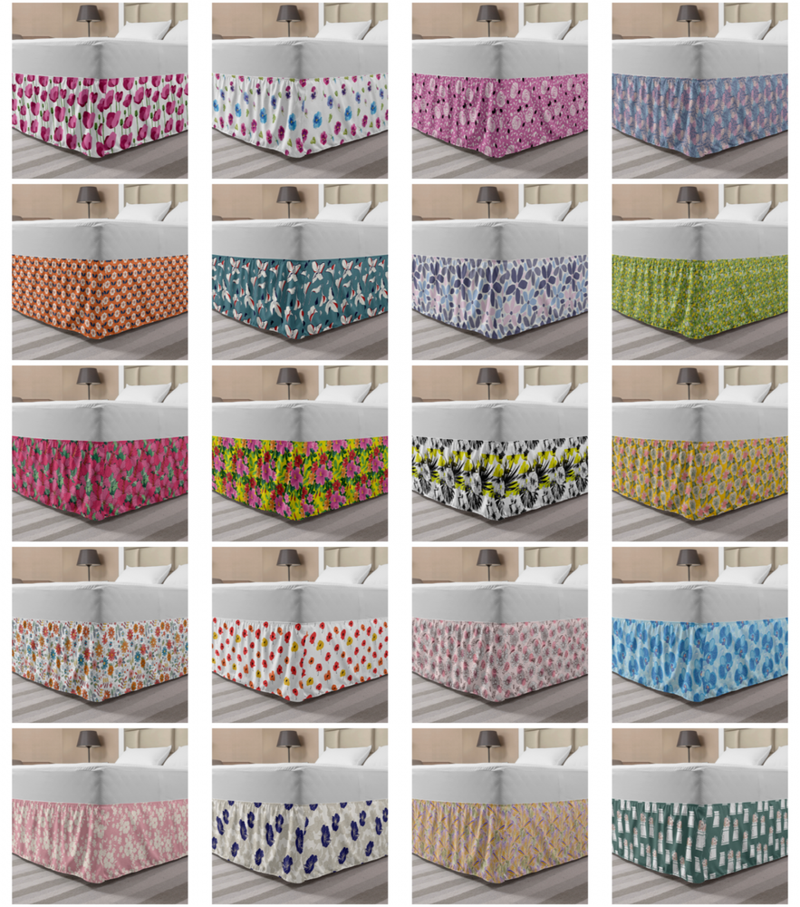 Ambesonne Flower Scenes Bedskirt Elastic Wrap Around Skirt Gathered Design