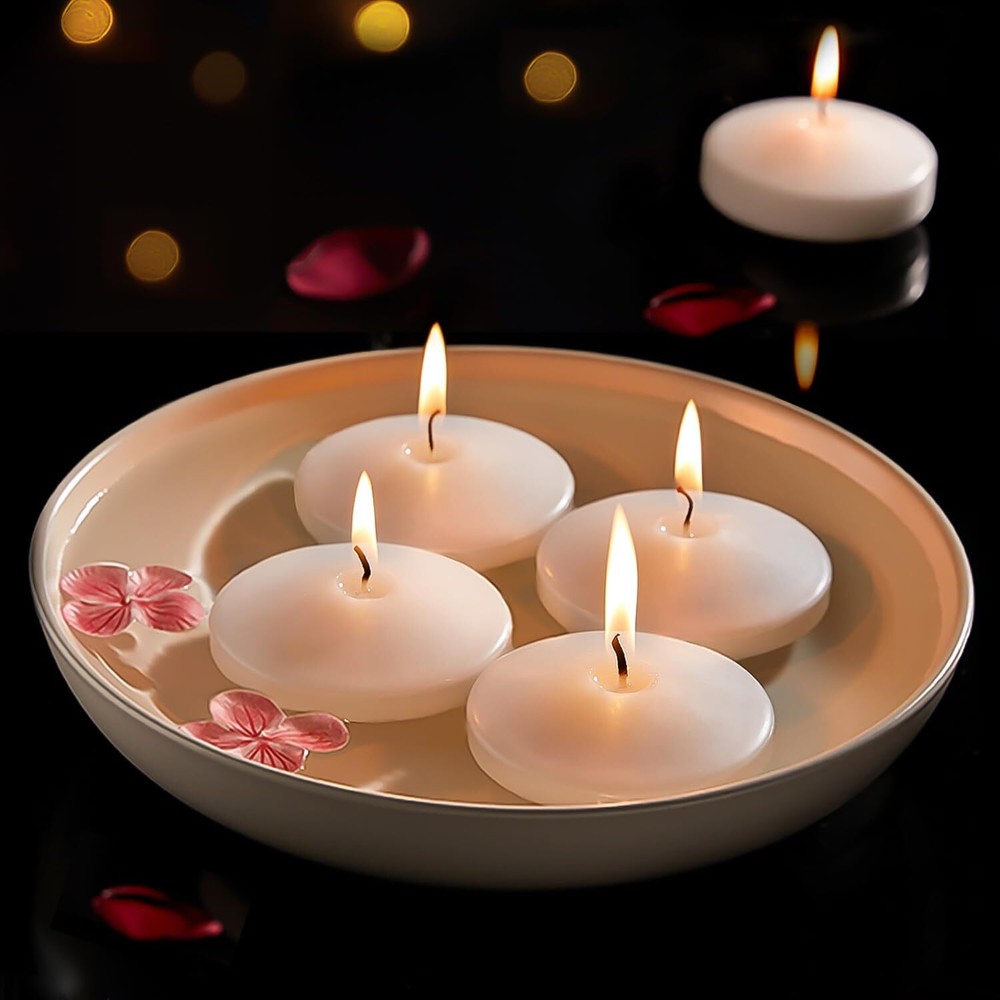 White 3-Inch Floating Candles for Valentines Day 10 Hour Burn Time 12 Pack  