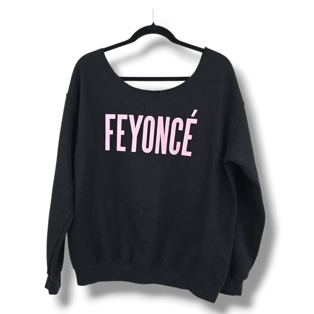 Black Feyonce Graphic Sweatshirt Cutout Neck Pullover Women Size Large