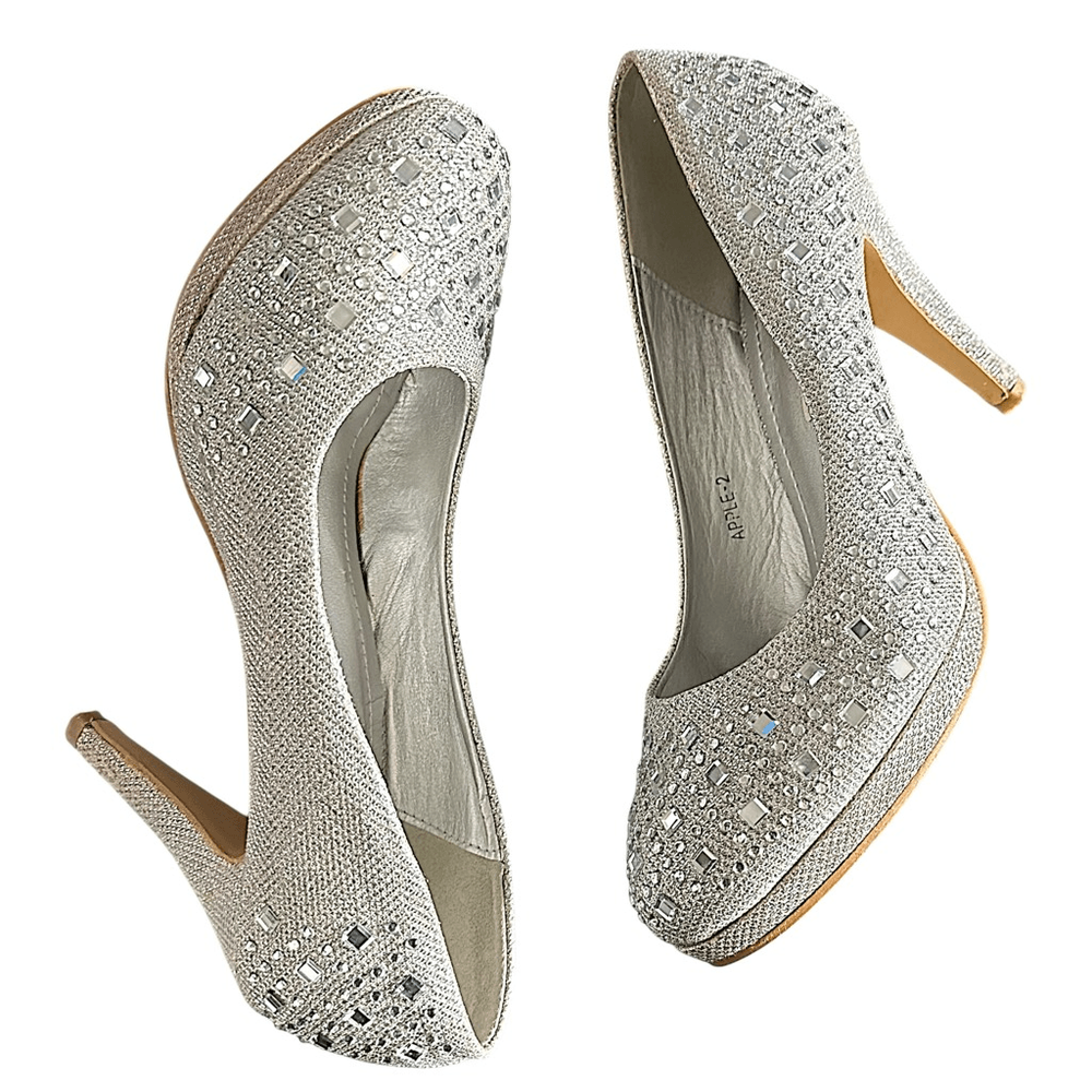 Top Moda Womens Apple-2 Rhinestone Platform Stiletto Dress Heel