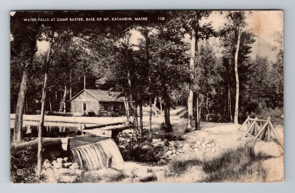 Mt Katahdin ME-Maine, Water Falls Camp Baxter, Antique, Vintage c1946 Postcard