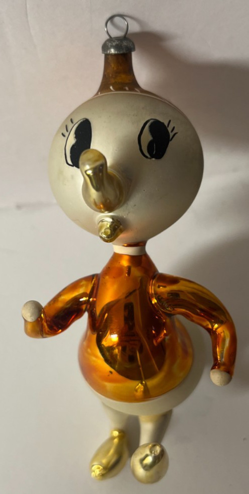 Vintage Italian Soffieria De Carlini White & Gold GLASS DUCK CHRISTMAS ORNAMENT