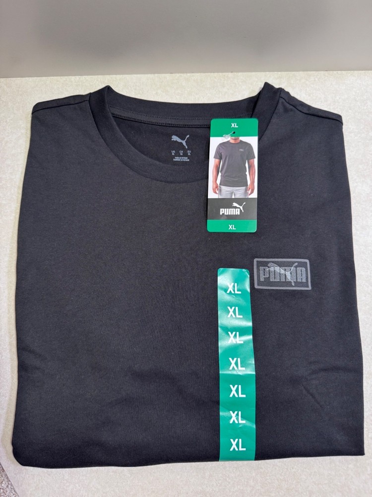 Puma Shirt Adult X-Large Black Short Sleeve Crew Neck Tee Front Logo Mens XL