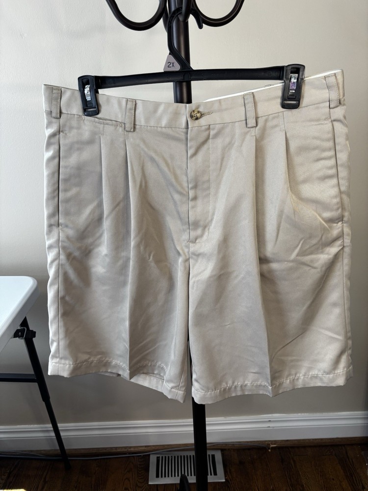 Grand Slam Mens 100% Polyester Pleated Golf Shorts Size 38 Khaki