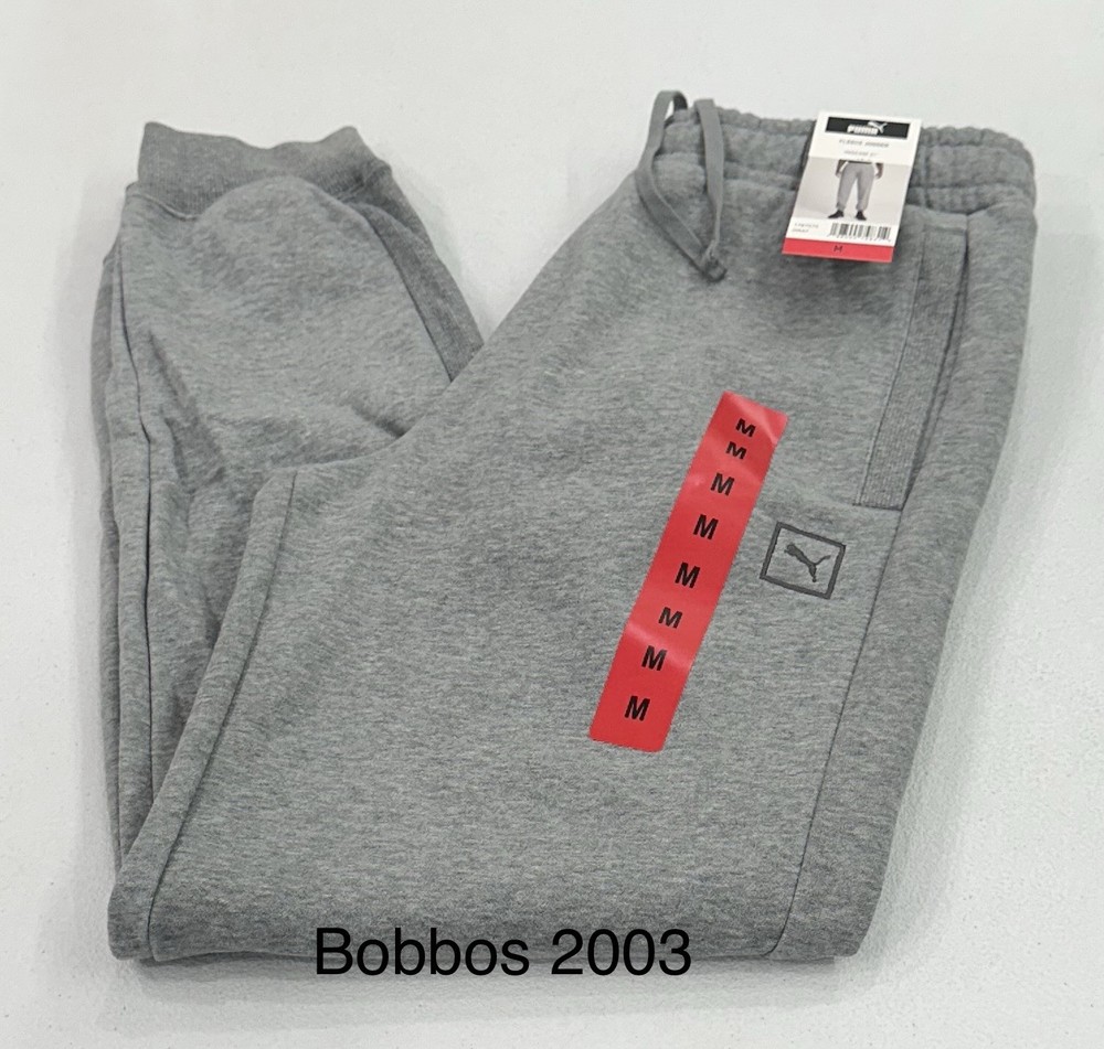 Puma Men's Ribbed Cuffs Drawstring Waist Fleece Jogger Pants, Gray, Size M