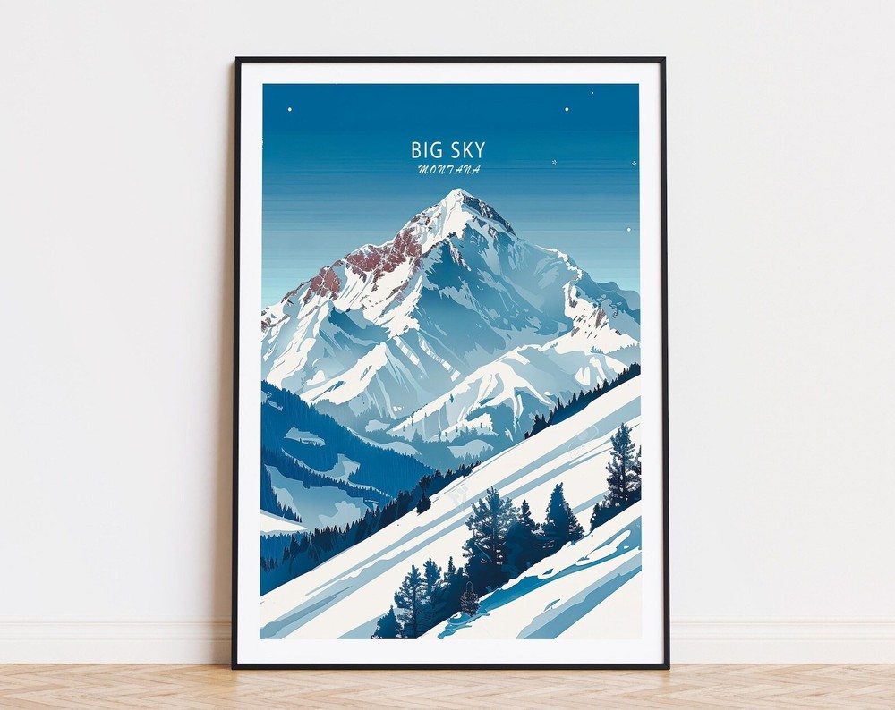 Big Sky Montana Winter Poster Montana City Print Big Sky Montana Wall Art