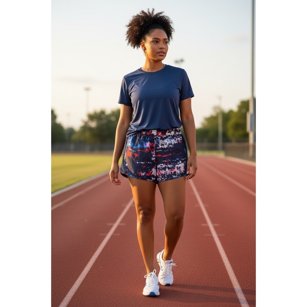 Fila Running Shorts Womens L Large Navy Blue Tie Dye Athletic Lined Pockets