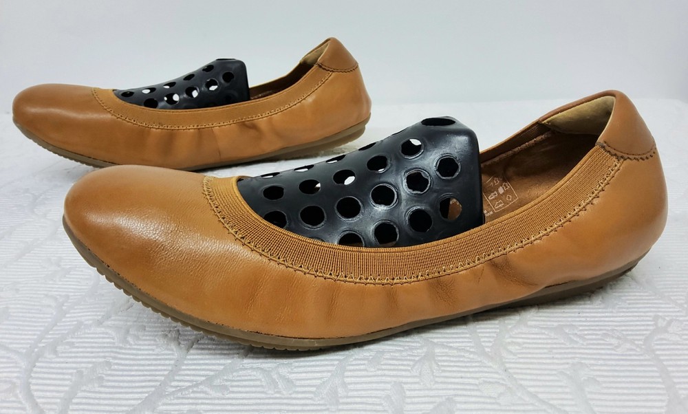 Lands End Womens Flat Shoes UK Size 7.5 ( 41) Tan Leather Elasticated Uppers