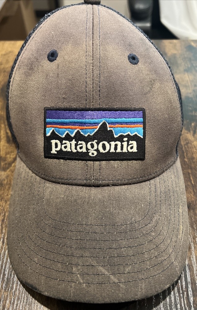 Patagonia Mens Black Snapback Trucker Cap for Outdoor Hiking Fading Design