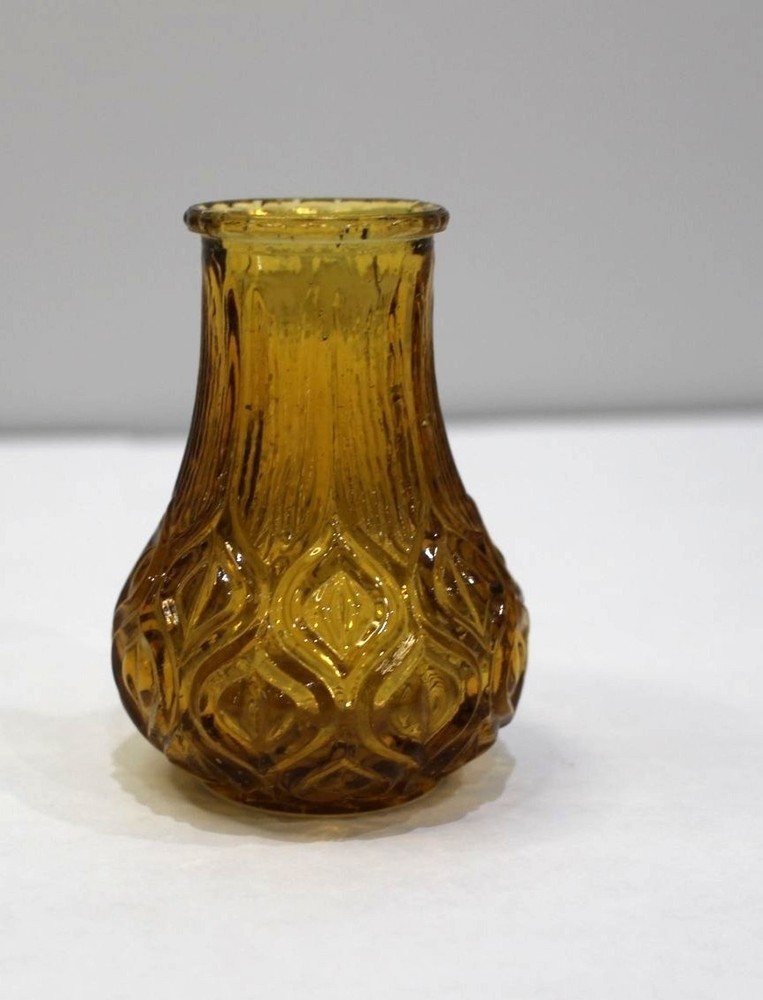 Amber Glass Bud Vase With Textured Moon & Stars Design By L.E. Smith Vintage Dec