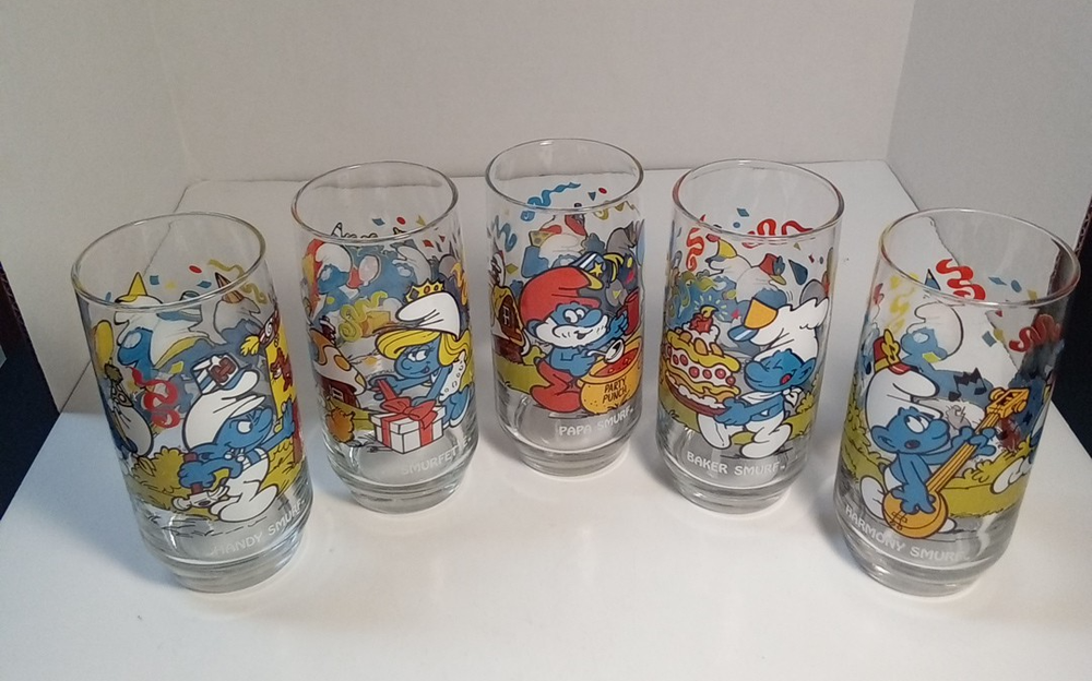Vintage Smurf Collector Glasses Wallace Berrie PEYO 1983 - Set of 5
