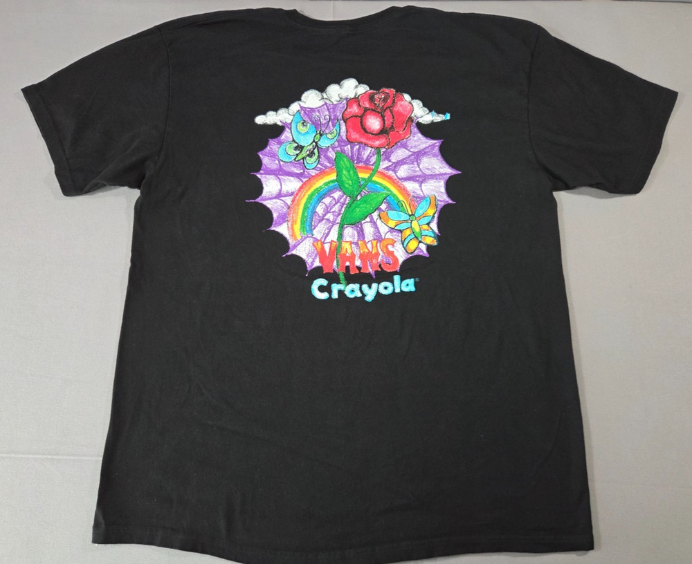 Vans x Crayola XL Black Graphic Print Rainbow Rose T Shirt