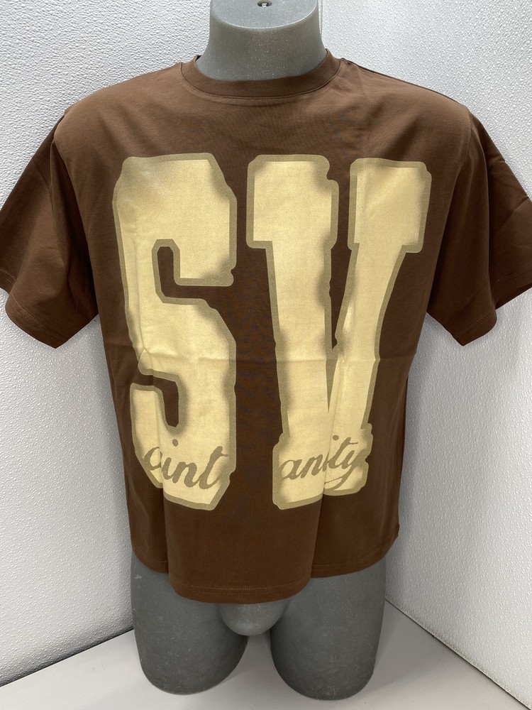 Saint Vanity Mens T-Shirt Brown Size L Logo Printed Short Sleeve Pullover Cotton