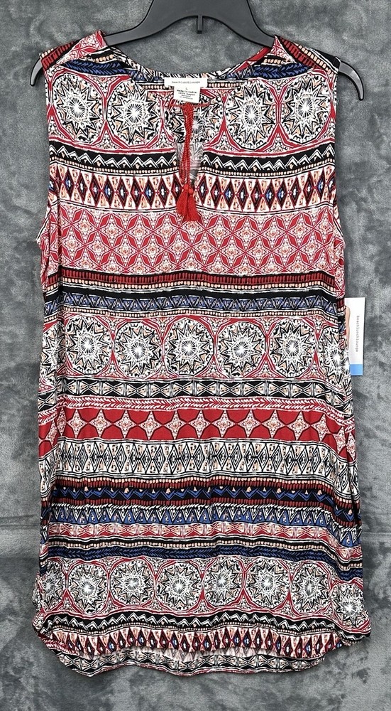 Beach Lunch Lounge Dress Womens Large Geometric Shift Sleeveless Boho NEW
