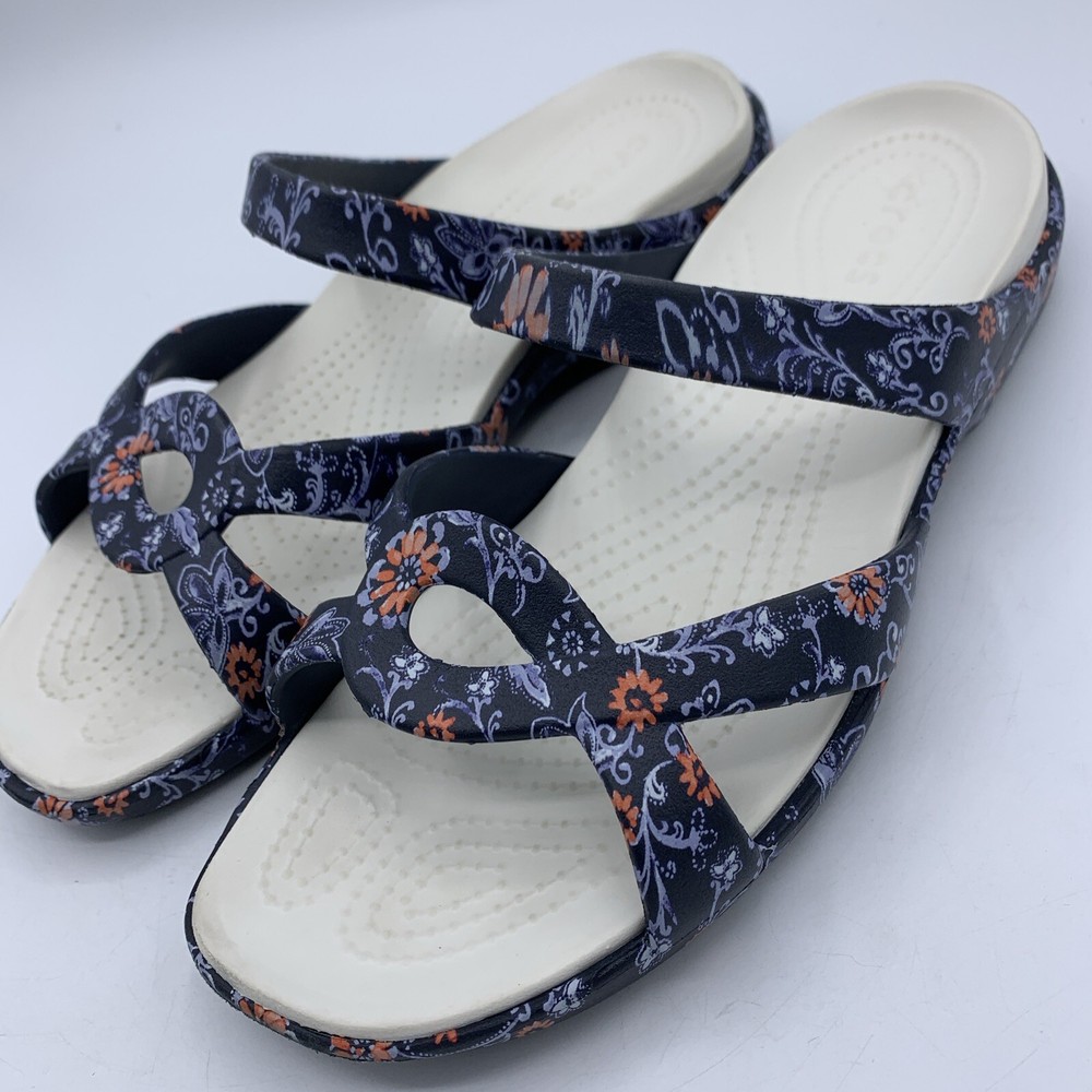 CROCS Meleen Twist Womens 10 Blue Orange Floral 204703 Slip On Comfort Sandals