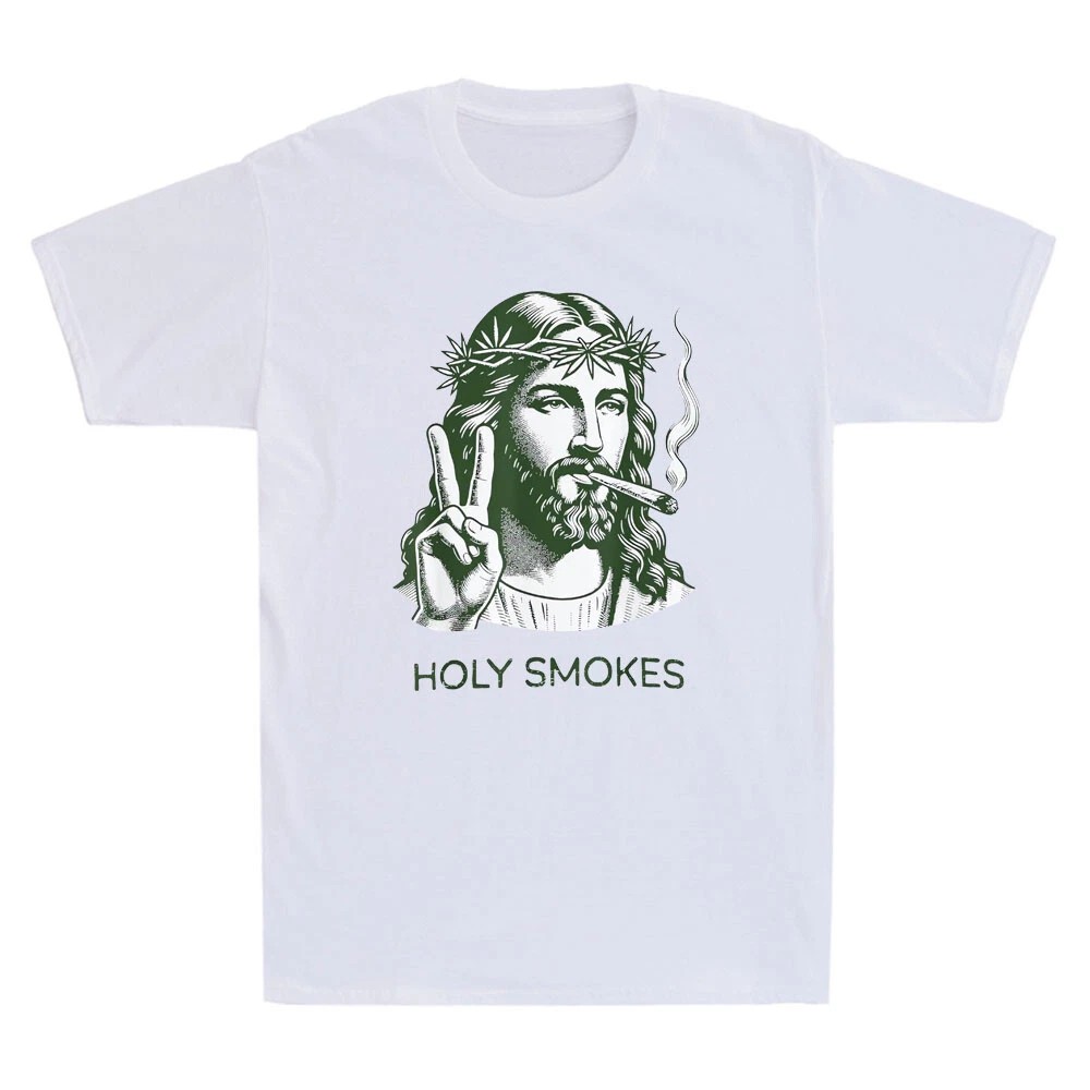 Holy Smokes Funny Jesus Marijuana Weed Cannabis Stoner 420 Graphic Men's T-Shirt