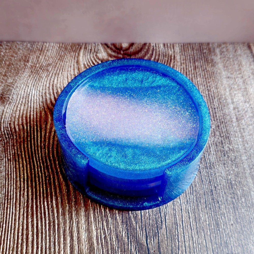 Glittery Pink Turquoise Fused Glass Coaster Set 5pc