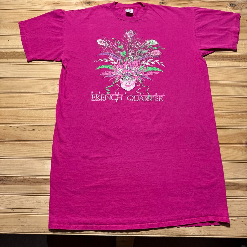 Vintage 80s New Orleans French Quarter Mardi Gras Souvenir T-Shirt USA One Size