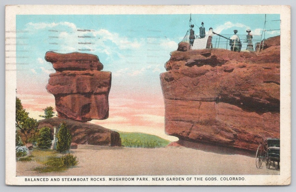 1907 Balanced & Steamboat Rocks, Garden of the Gods CO Postcard