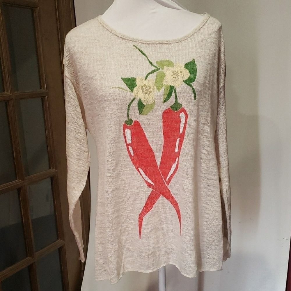 Wildfox floral chilli pepper Beige Women's Top nwot Sz S