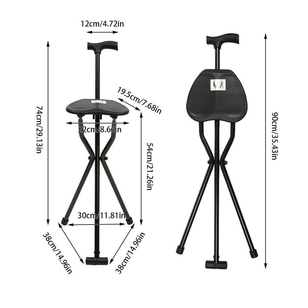 Portable Travel Hiking Chair Stool Tripod Folding Walking Stick with Seat Cane