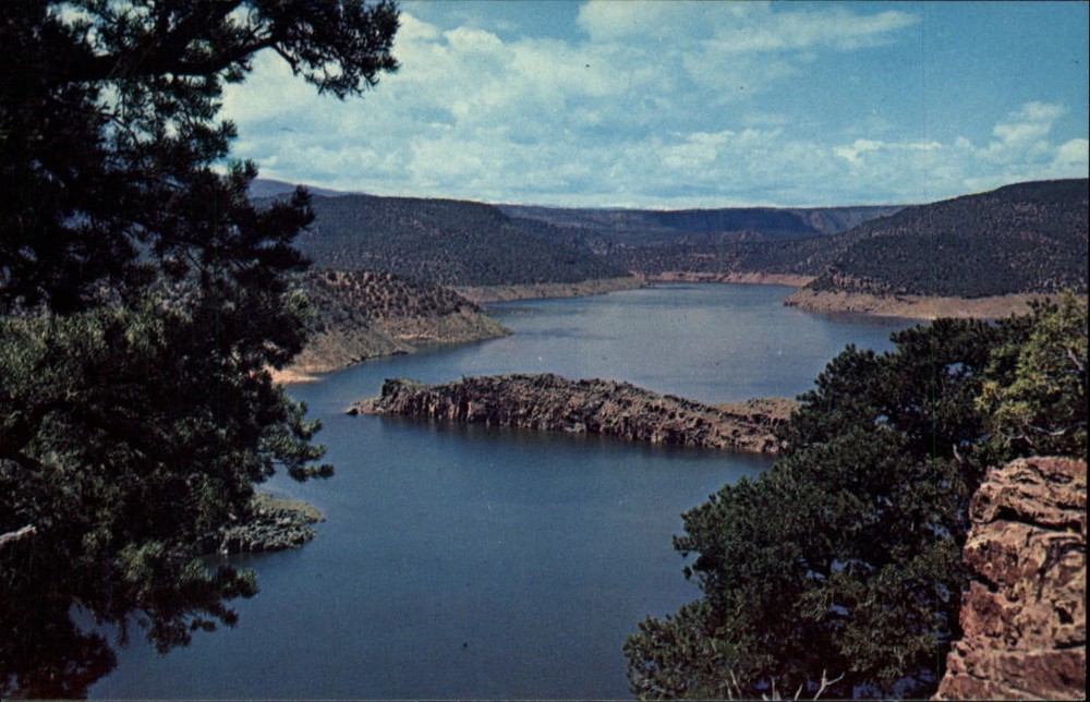 Aerial from Dutch John Visitor Center ~ Flaming Gorge Dam Utah ~  postcard