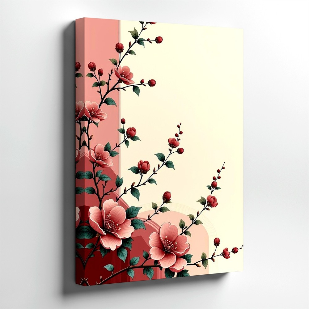 Wall Art Floral Branches Pink Flowers Botanical Poster Print Minimalist Decor