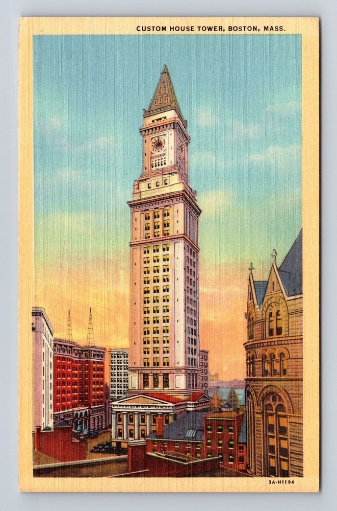 Boston MA-Massachusetts, Custom House Tower, Antique, Vintage Souvenir Postcard